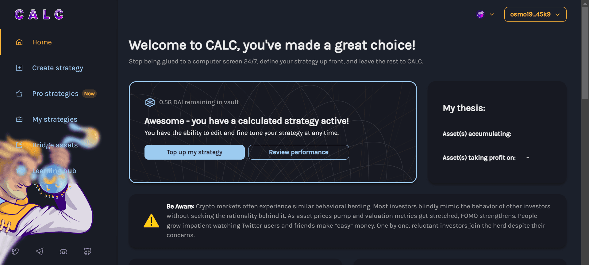 Create a strategy on Calc Finance