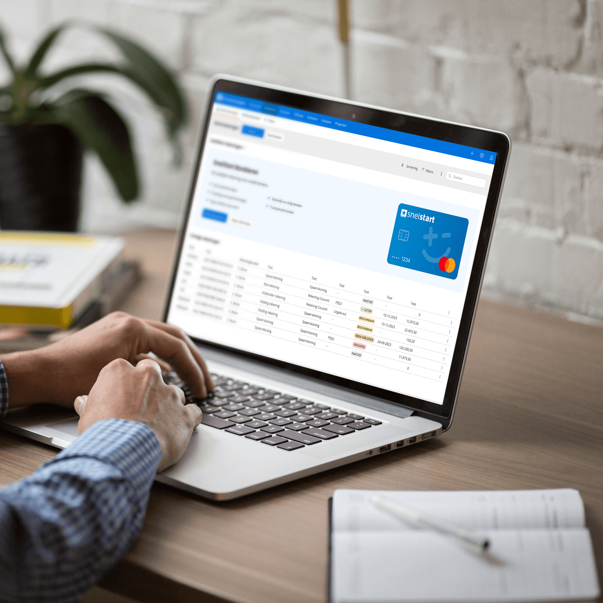 Laptop with banking solutions integrated in accounting software