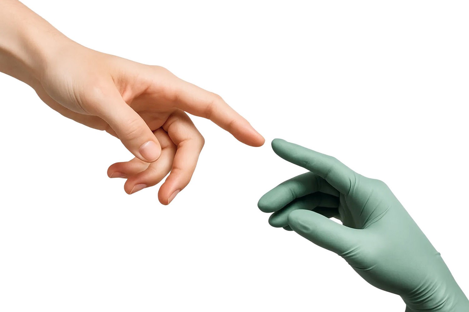 two hands reaching for each other on a white bacground