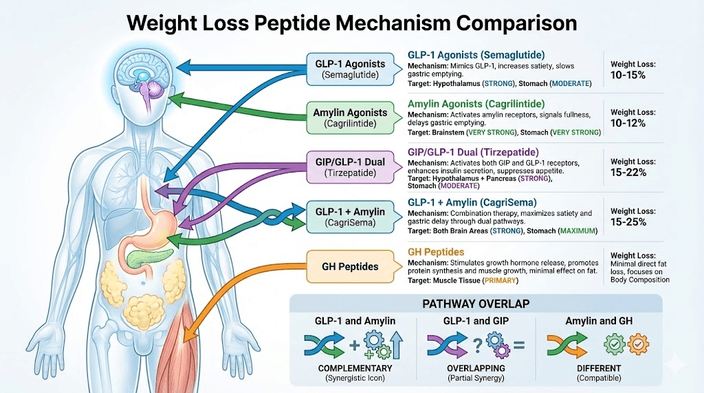 weight loss peptide mechanism comparison