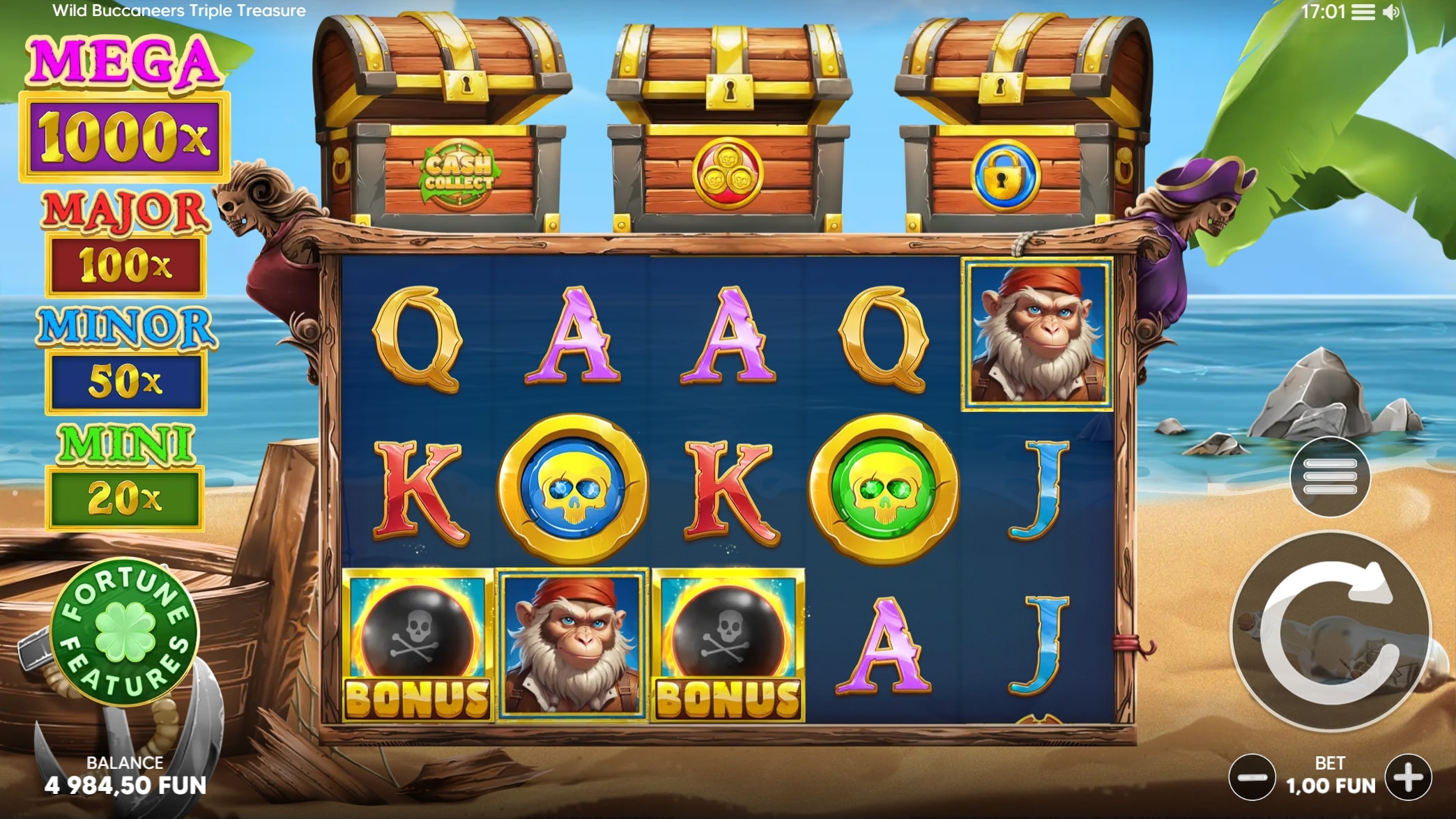 Wild Bucaneers Triple Treasure – capture en jeu