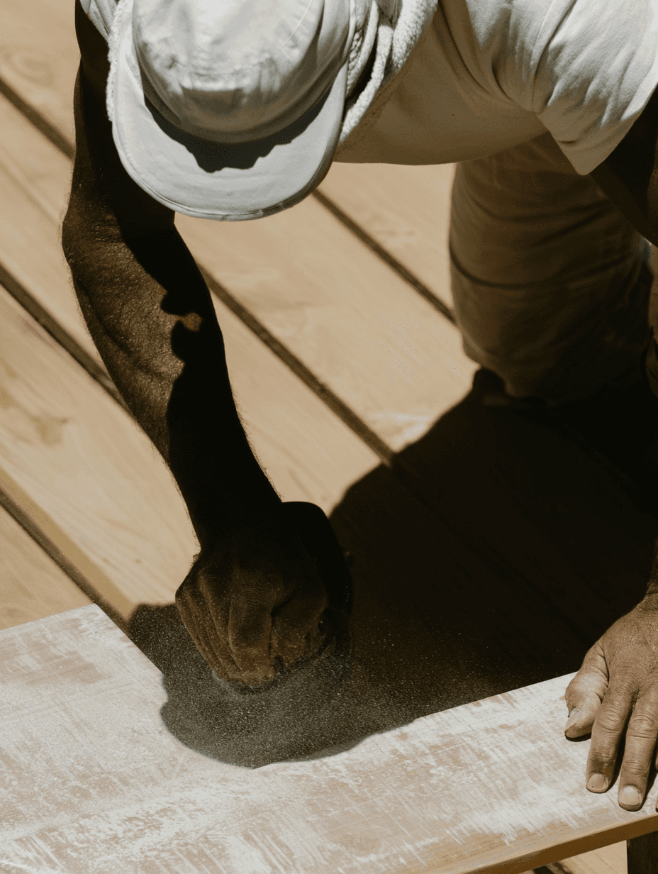 Worker standing on wood decking during on-site coordination
