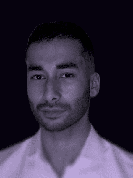 Professional portrait of person on a modern purple gradient background, business headshot for digital branding and team profile.