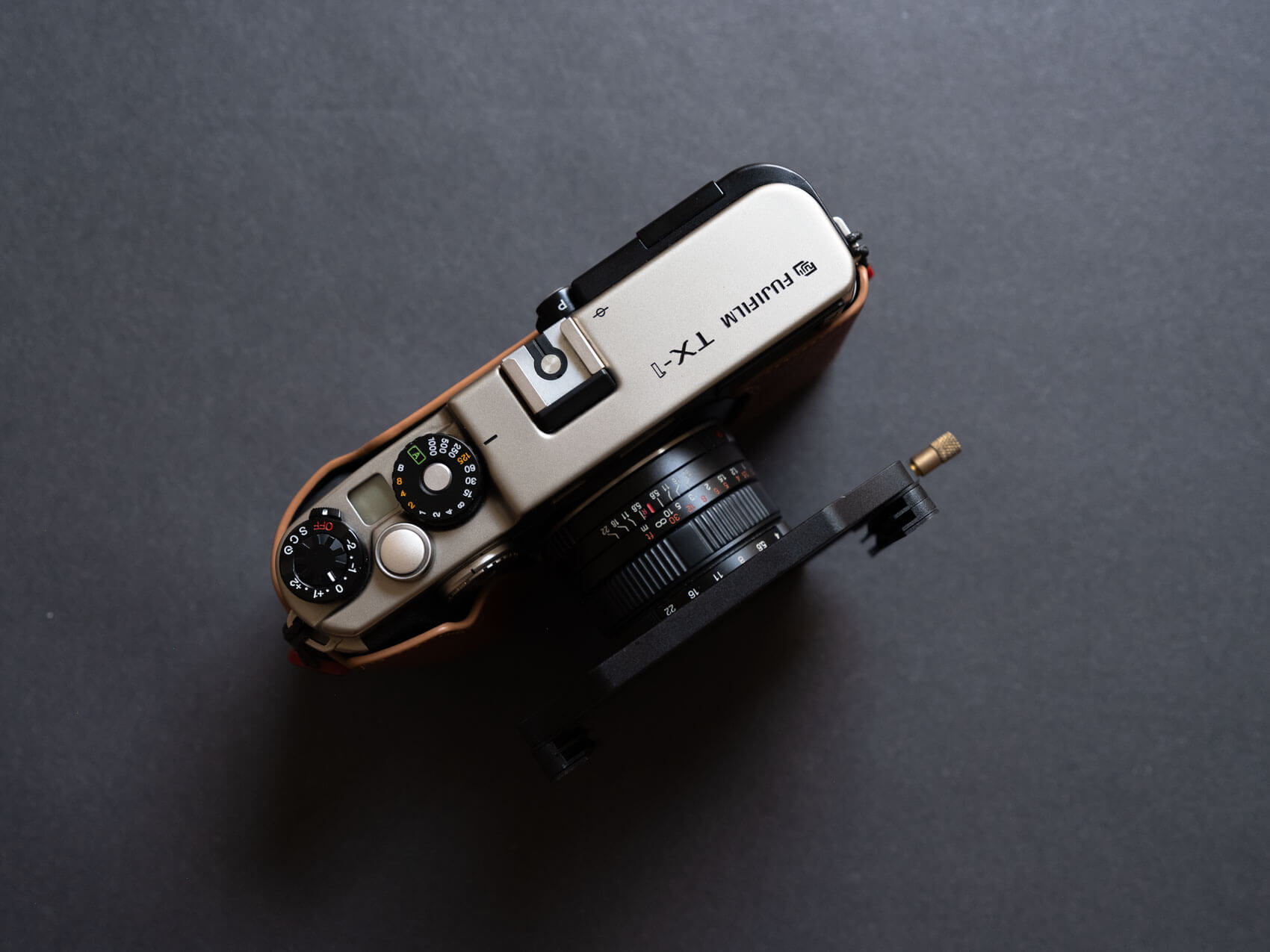 Fuji TX 1 with filters attached, blocking the entire range finder view for ND filters photography