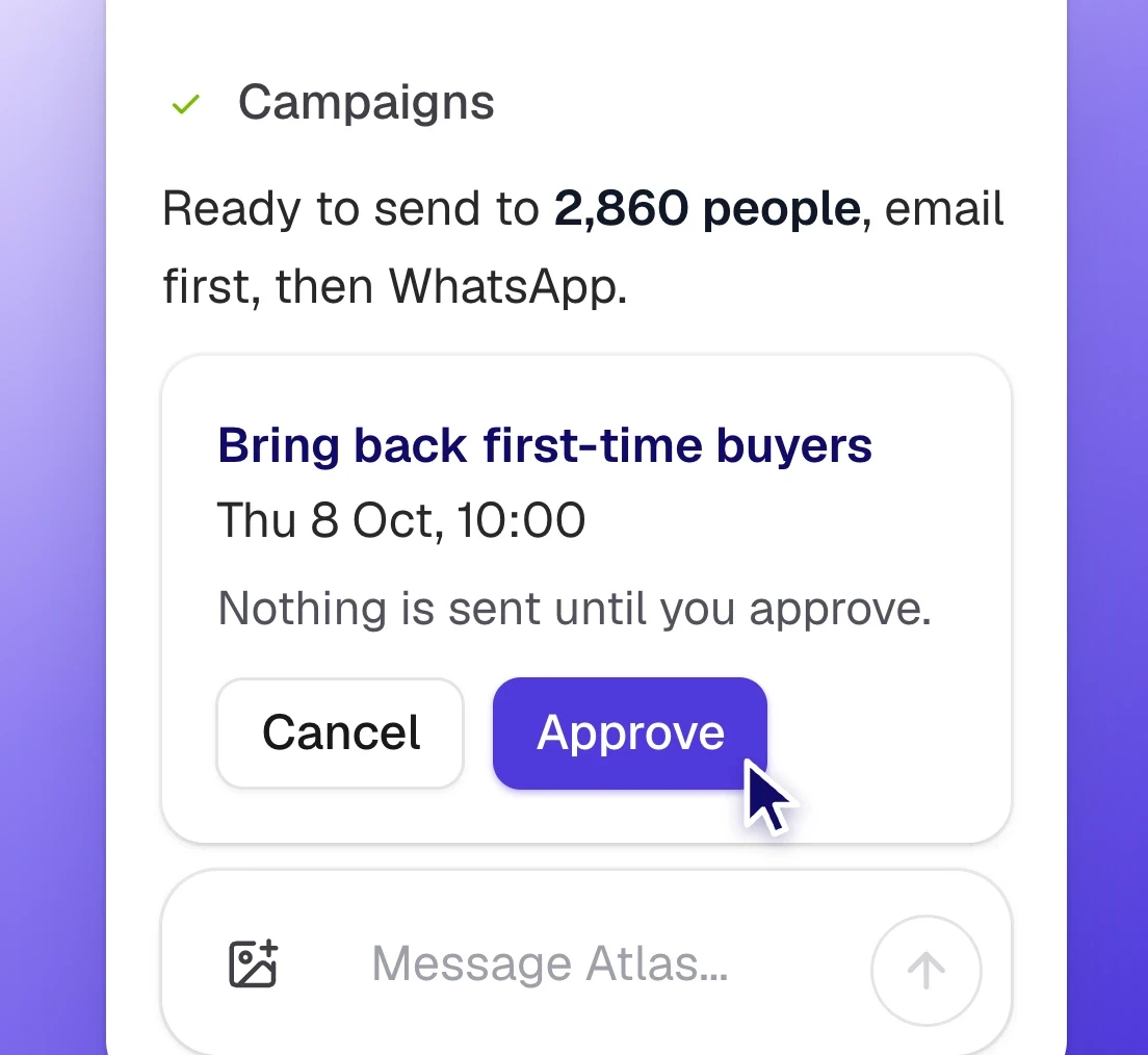 Approval card for Bring back first-time buyers, Thu 8 Oct 10:00, with Approve