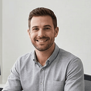 Portrait photo of a real estate professional giving a testimonial about Vistare’s AI-powered visuals