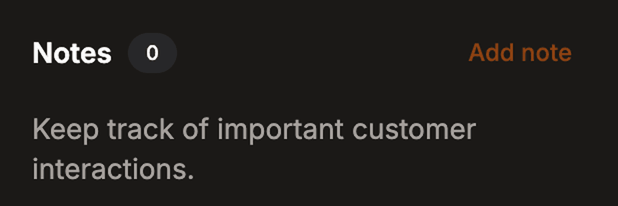 The Notes section of the lead details panel reading Keep track of important customer interactions, with an Add note link.