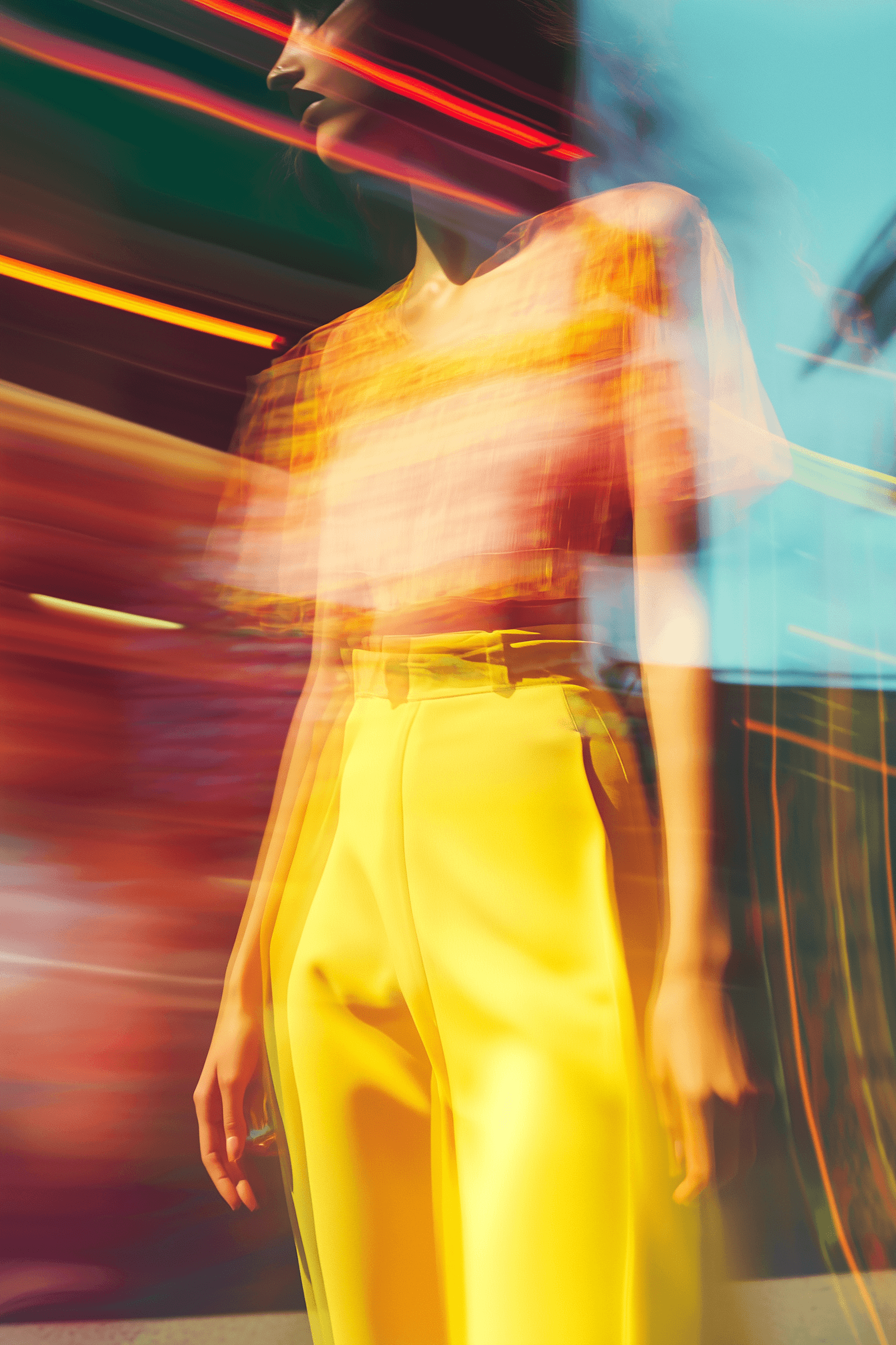 Close-up of hands playing guitar under warm stage lighting, vibrant and intimate.