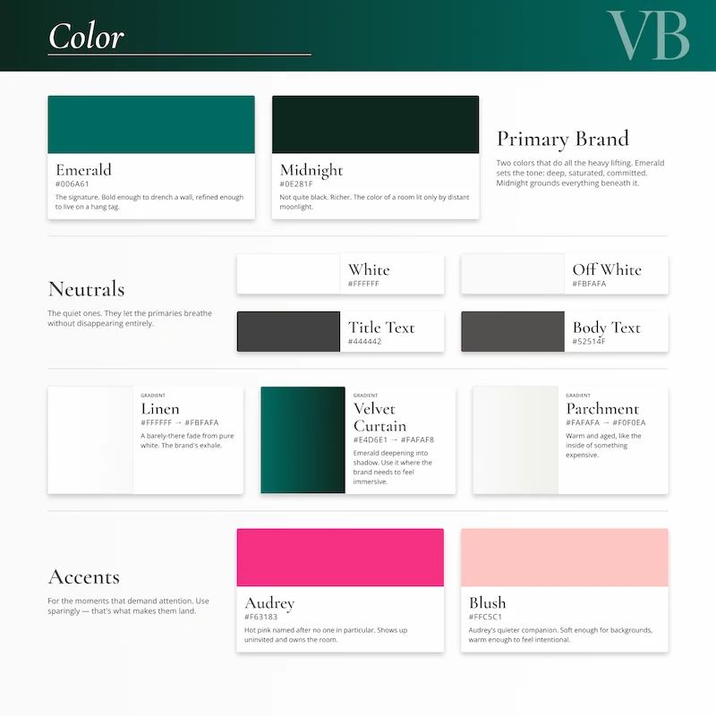 Vermillion Bliss brand guidelines color page