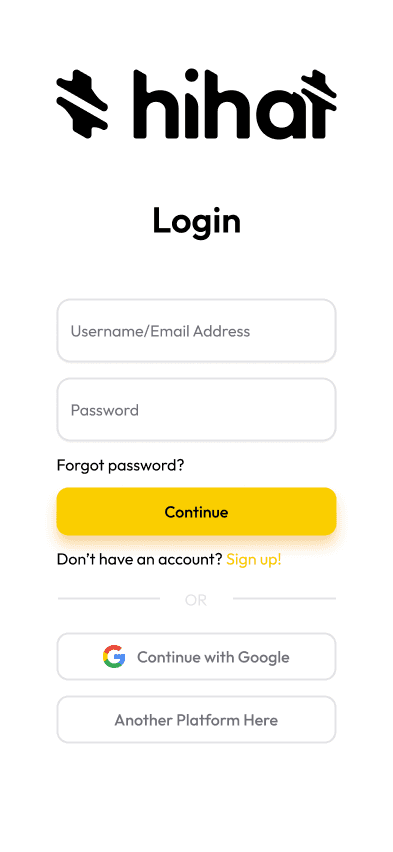 hihat.ai Mobile Login Mockup