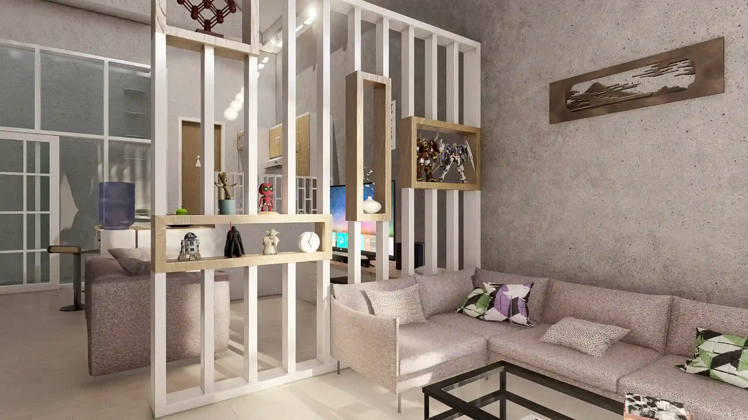 Compact House - Ruang Tamu yang Terhubung dengan Area Keluarga dan Dapur
