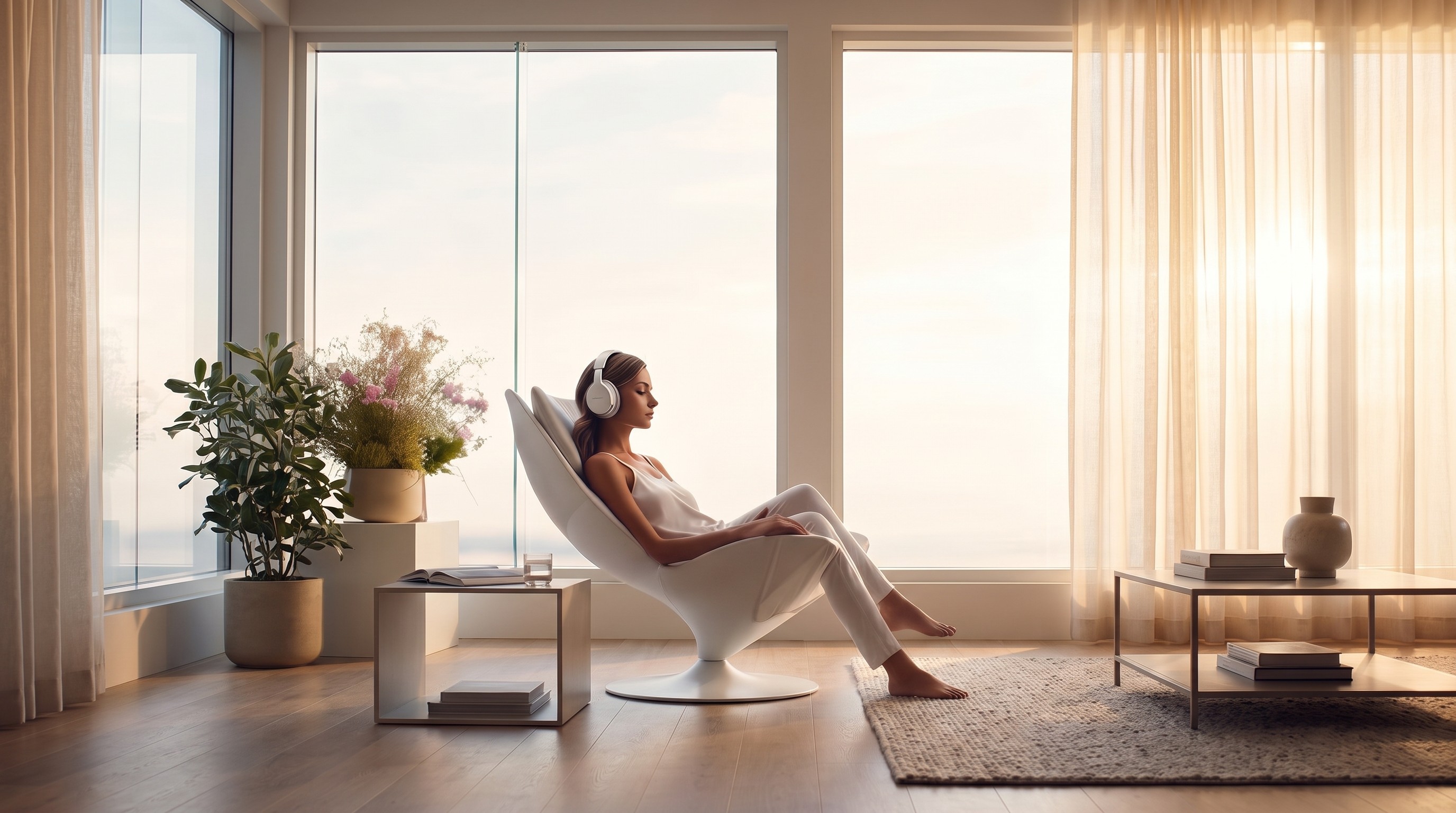 image of a woman sitting on a chair in a home