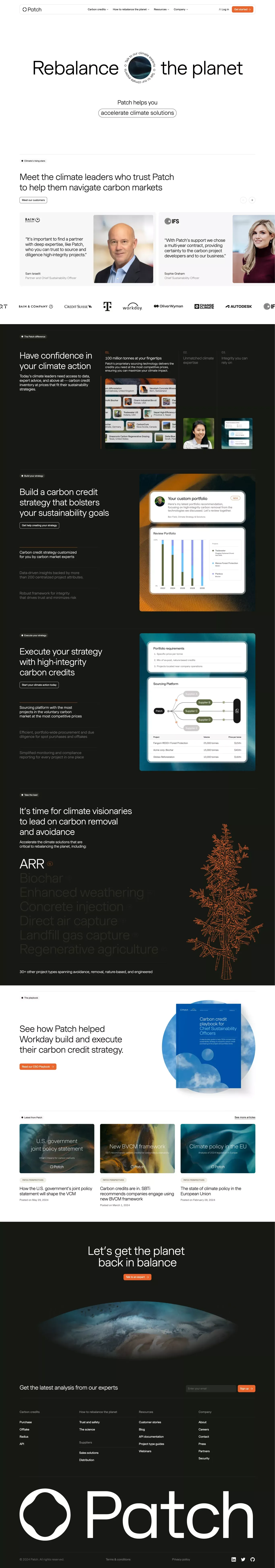 Patch landing page screenshot showcasing Tech and Nature design
