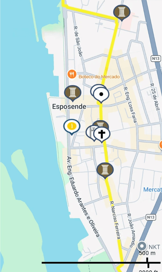 map showing the restaurant location on the Camino de Santiago in Esposende