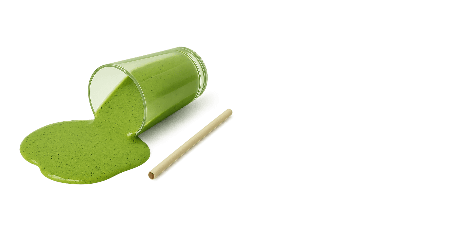 Spilled green smoothie with straw