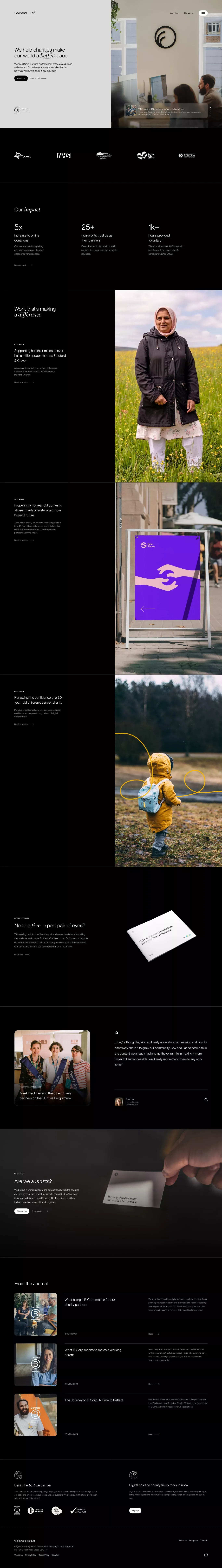 Few and Far other page screenshot showcasing Charity and Design design