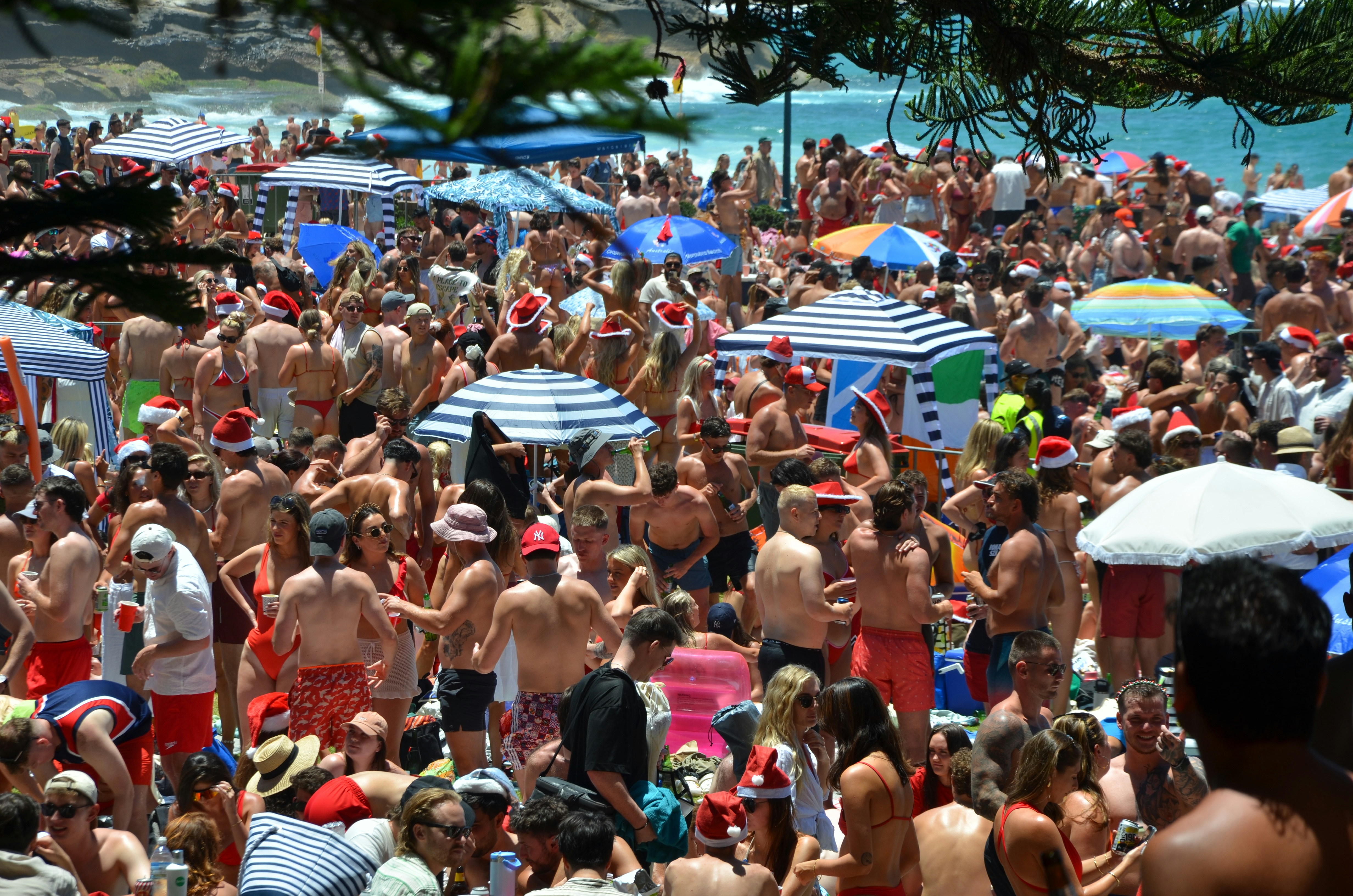 A large group of people at a beach