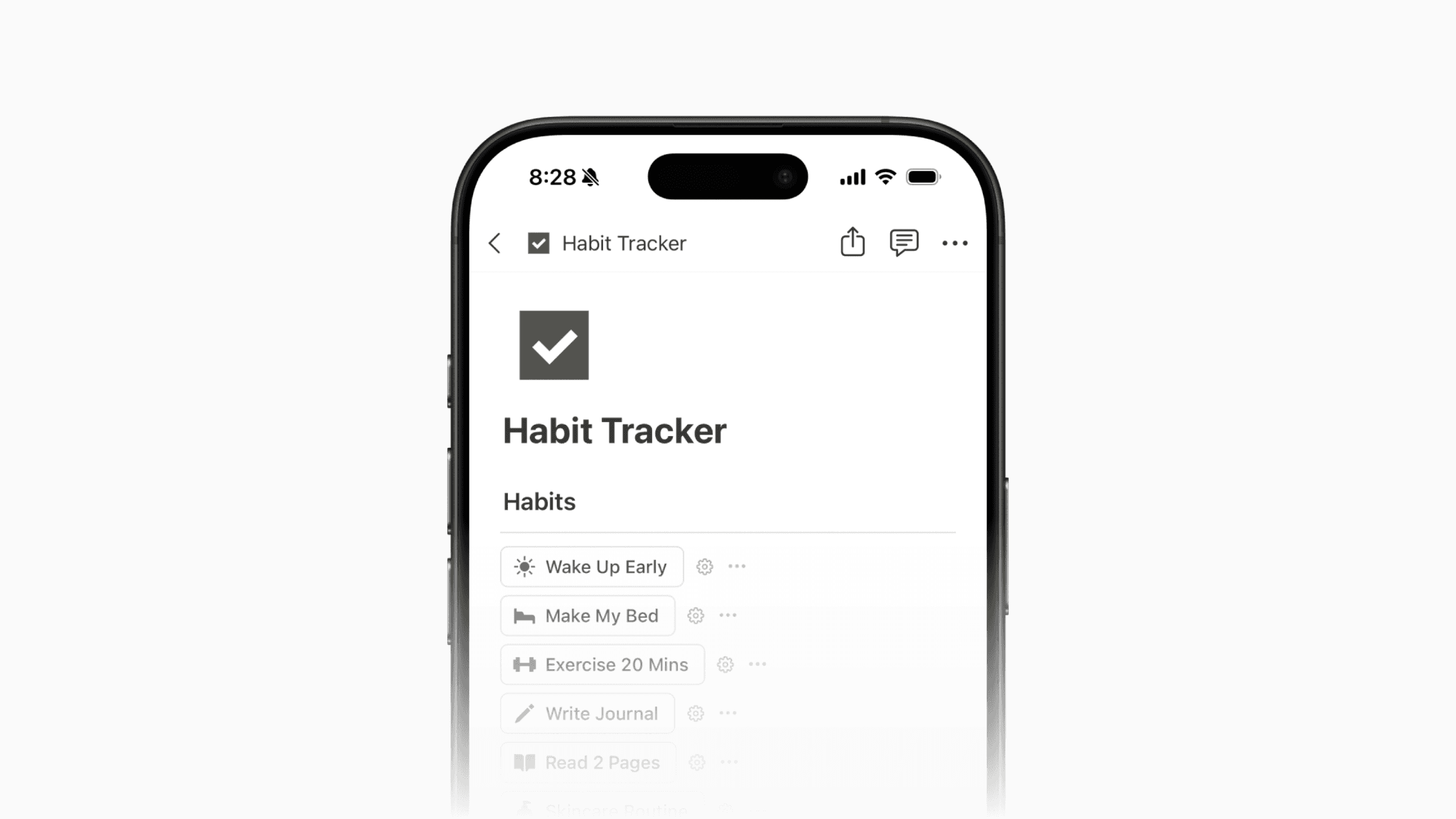 Habit tracker in Notion on iPhone