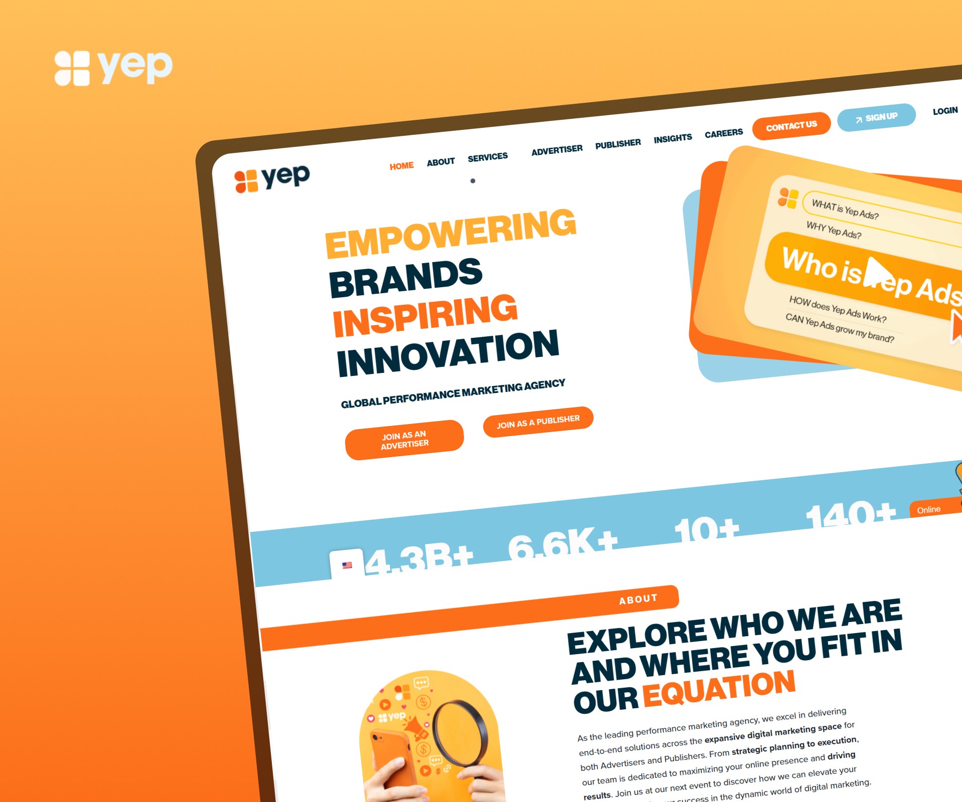 Image presenting a hero section of Yep ads website