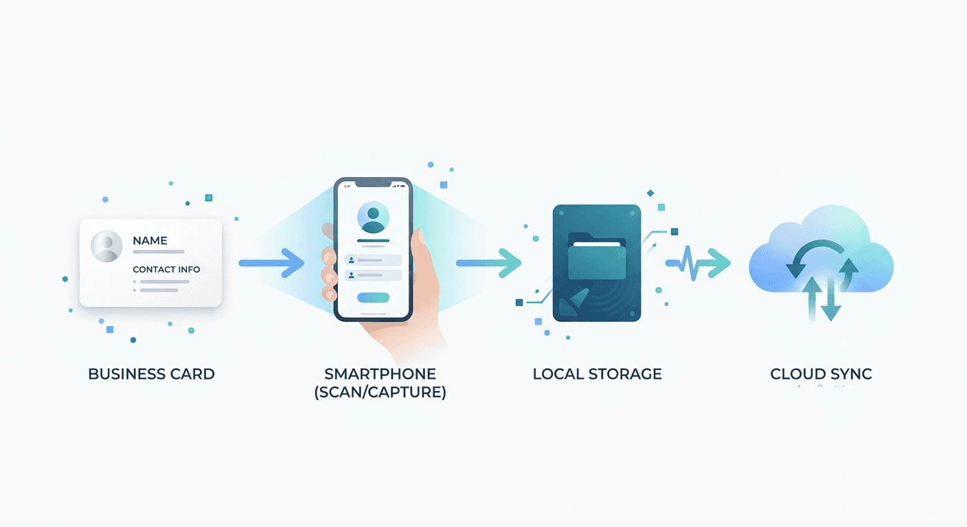 Workflow of offline business card scanning and later sync