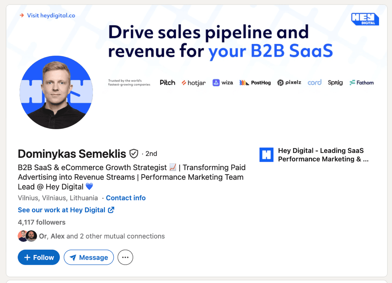 Banner with a B2B SaaS value proposition and client logos