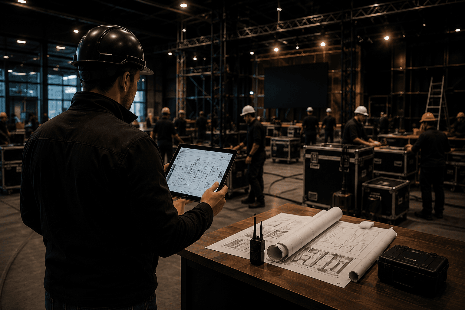 Technisch overleg op locatie over een AV-project
