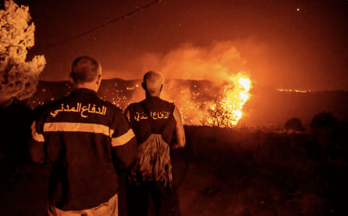 Lebanese Civil Defense putting down a fire