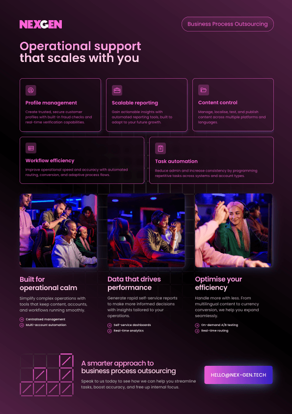 Image of a brochure describing NexGen's Business Process Outsourcing solutions