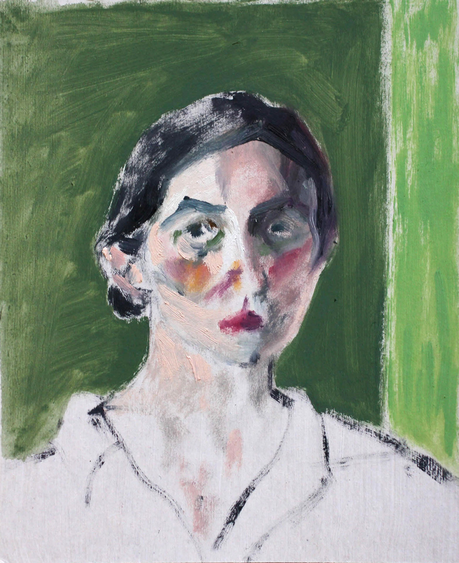 Study with green, 2021, oil on cardboard, 10x8" 