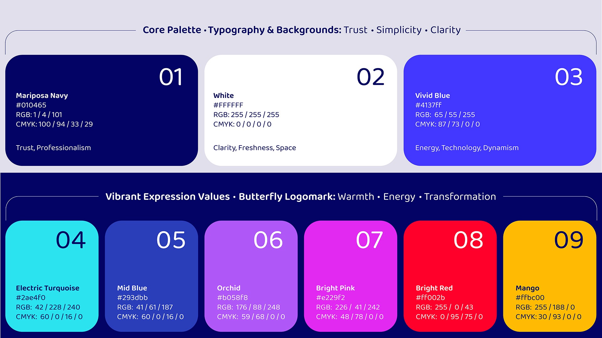 Mariposa senior care app brand colour values