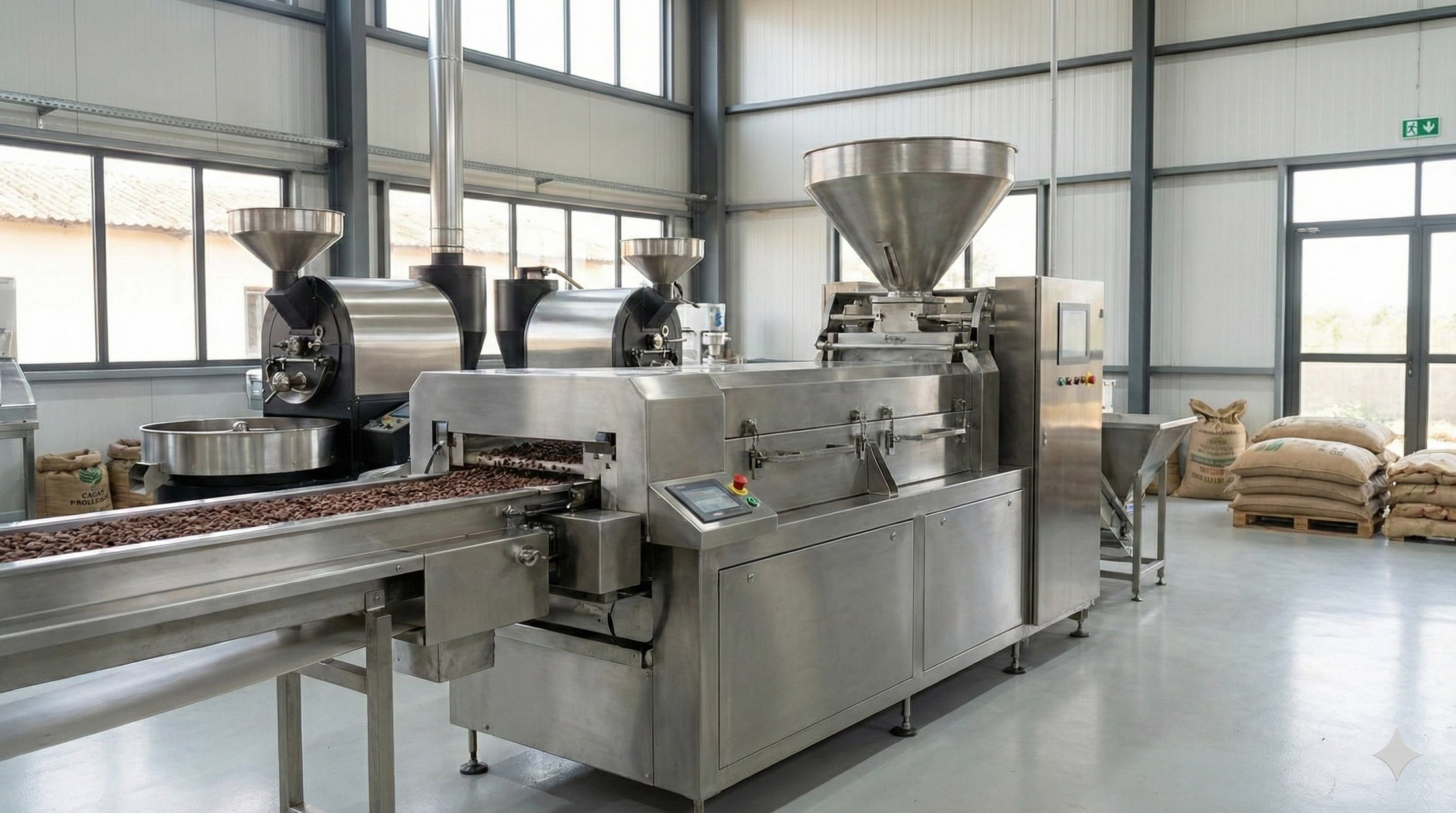 Machine de transformation du cacao dans une usine