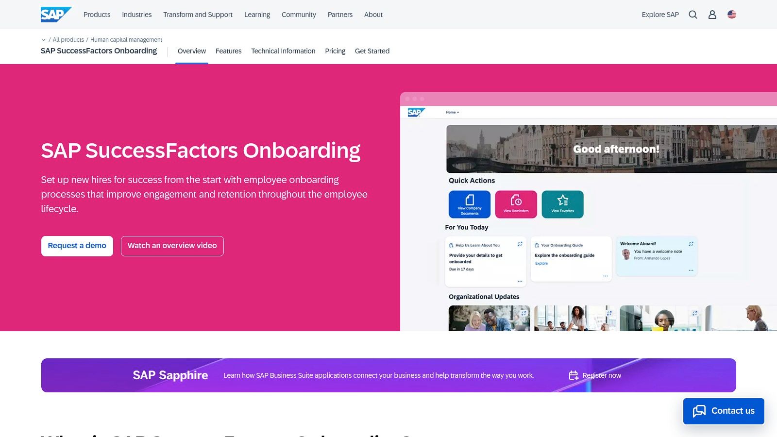 SAP SuccessFactors Onboarding dashboard with new hire journey steps