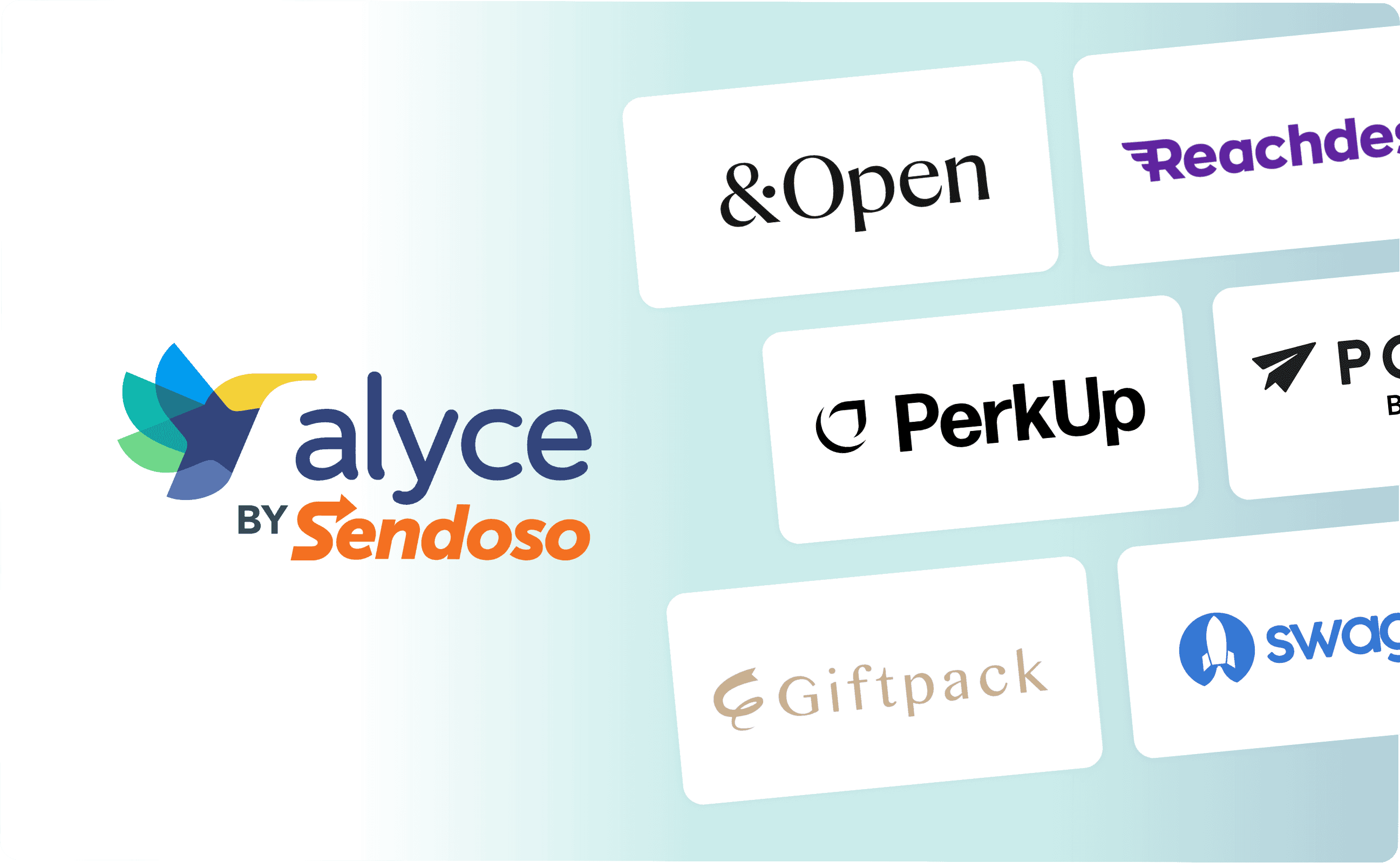 Alyce by Sendoso alternatives including &Open, Reachdesk, PerkUp, Postal, Giftpack, and SwagUp.