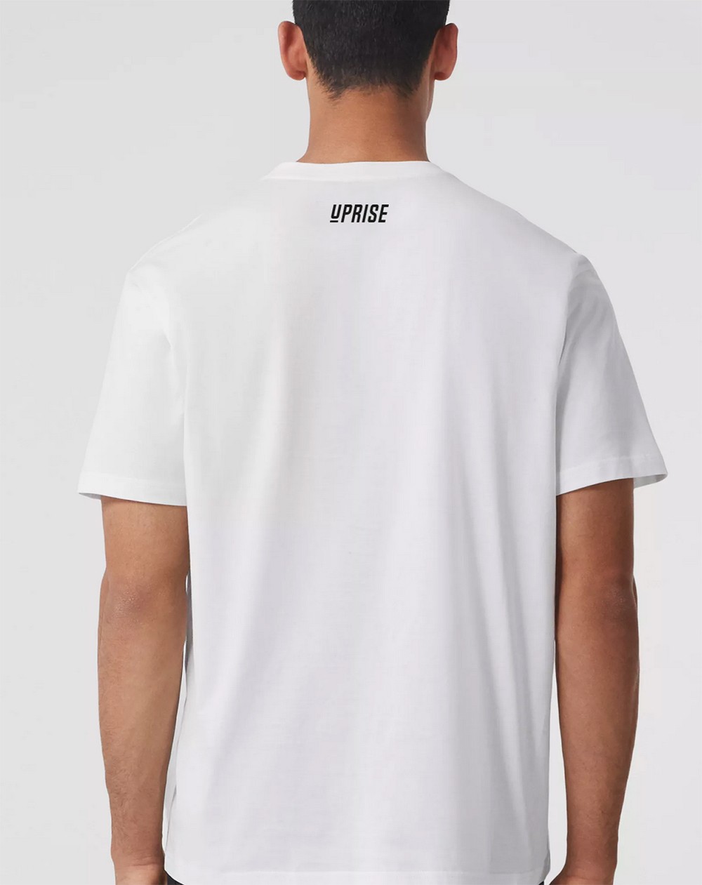 Branded white t-shirt featuring campaign graphics on the back