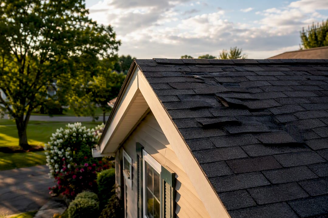 Zoomed photo of roof from yard