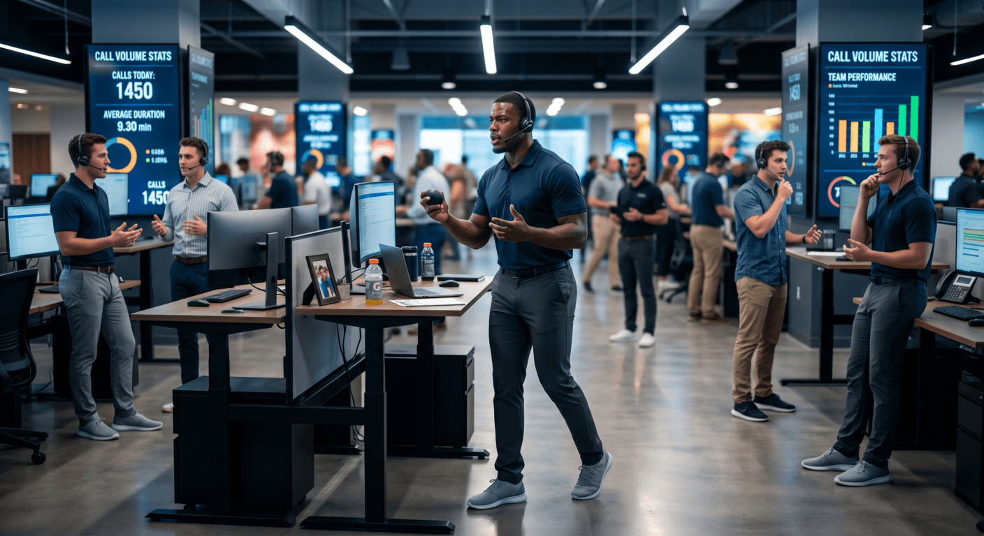 Athletes on a sales marketing floor 
