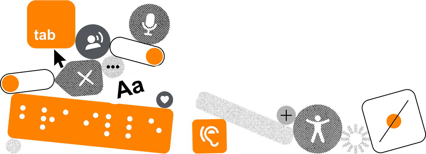 An illustration of different digital inclusive icons lumped together into a visual.