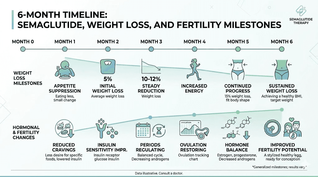 Semaglutide weight loss and fertility restoration timeline over six months