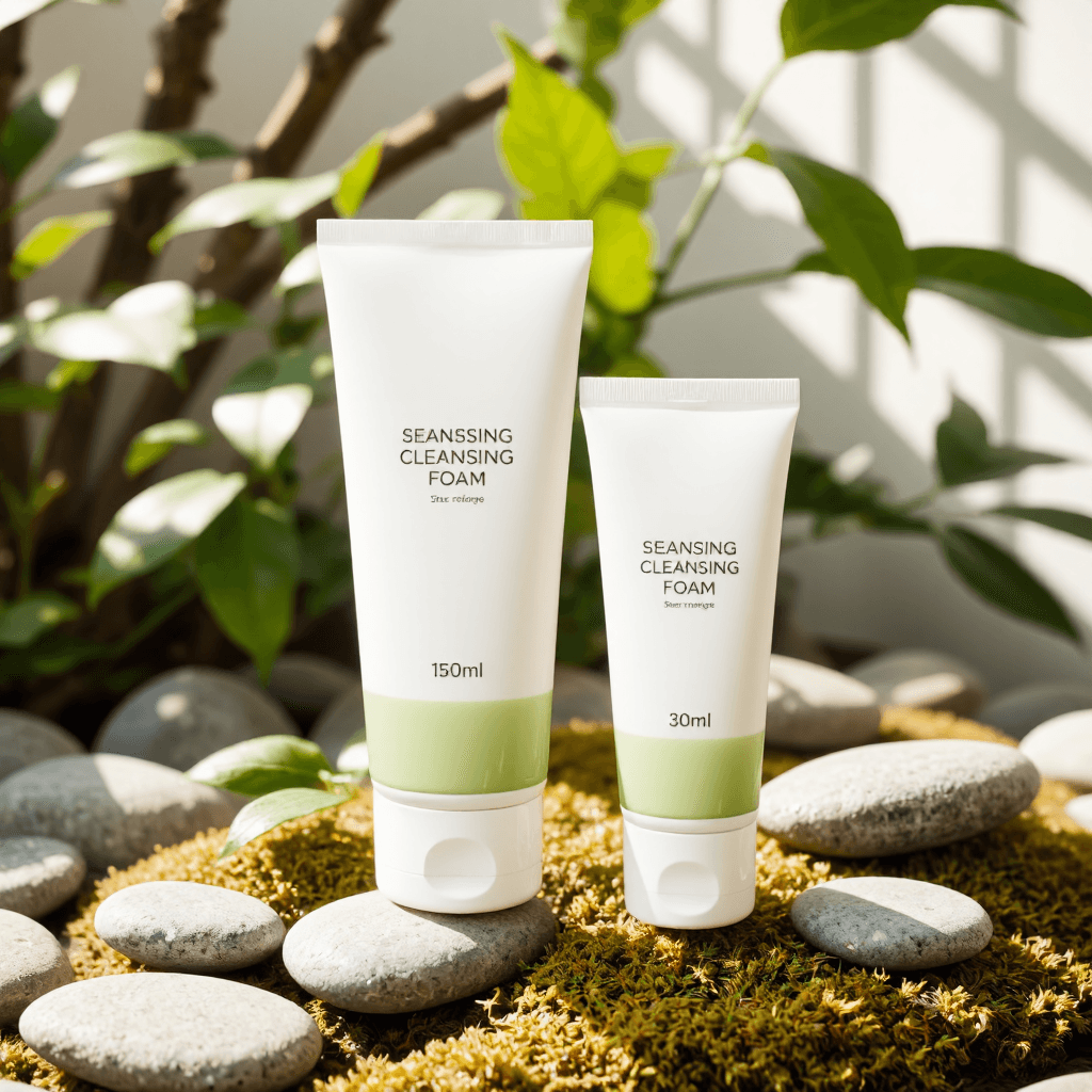 product photography of a tube of cleansing foam