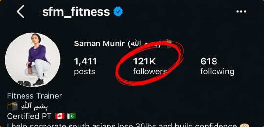 SFM Fitness Instagram profile on day 1 with 121K followers