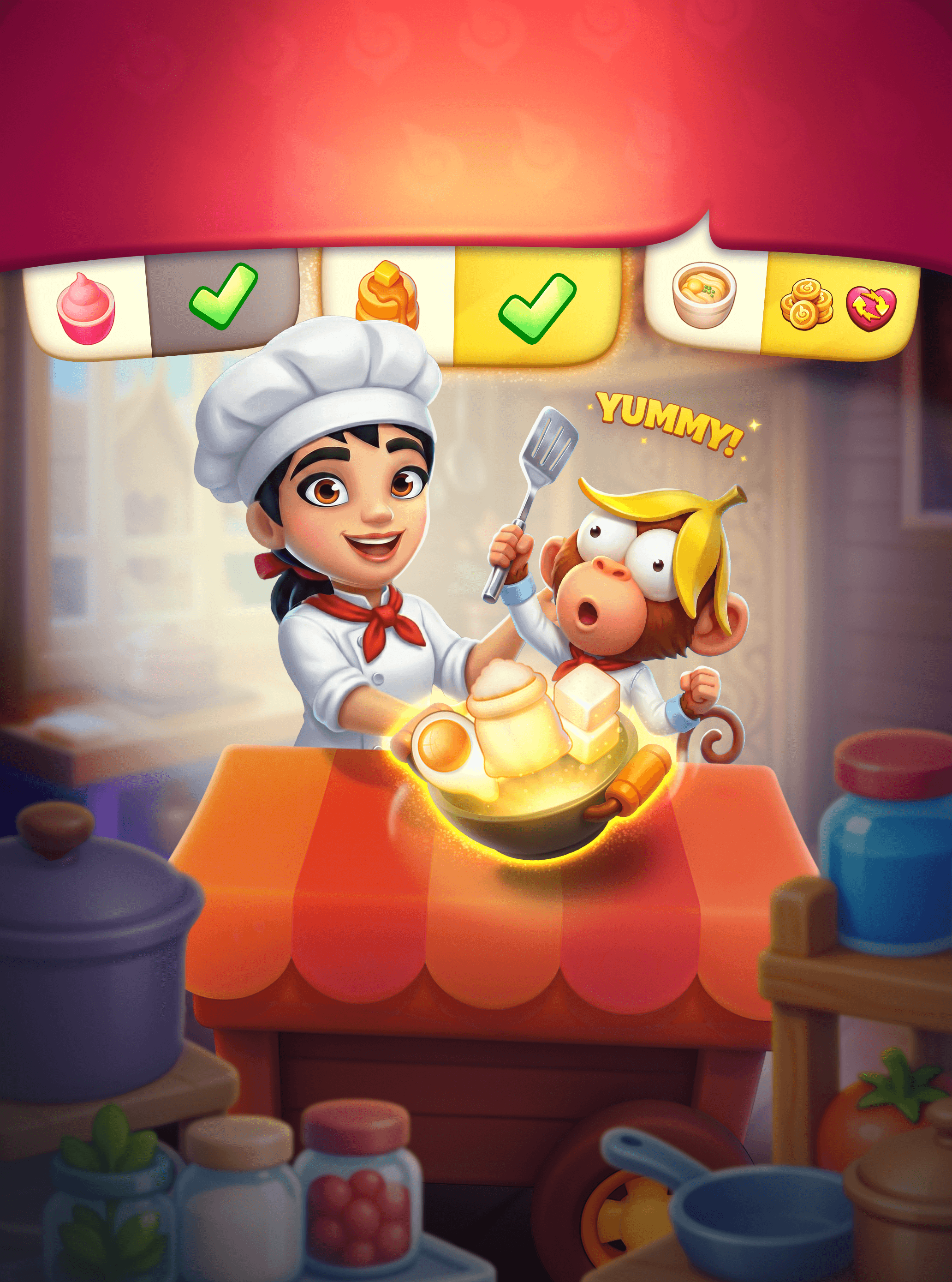 This is our Chef's Kiss [pun intended], the Chef Feature, together with our Ling Ling, the mosty silly-lucky monkey on the island.