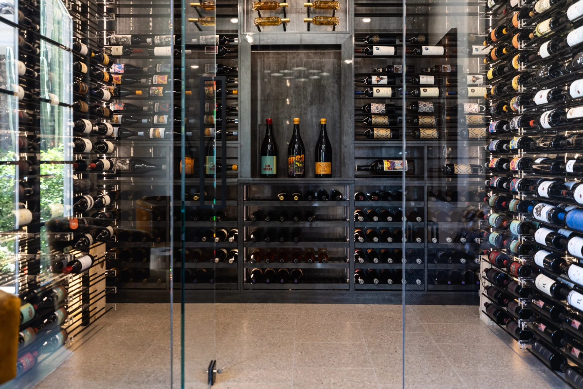 nfinity pool blending into the ocean view, minimalist sun loungers in soft neutral fabric, curved architecture