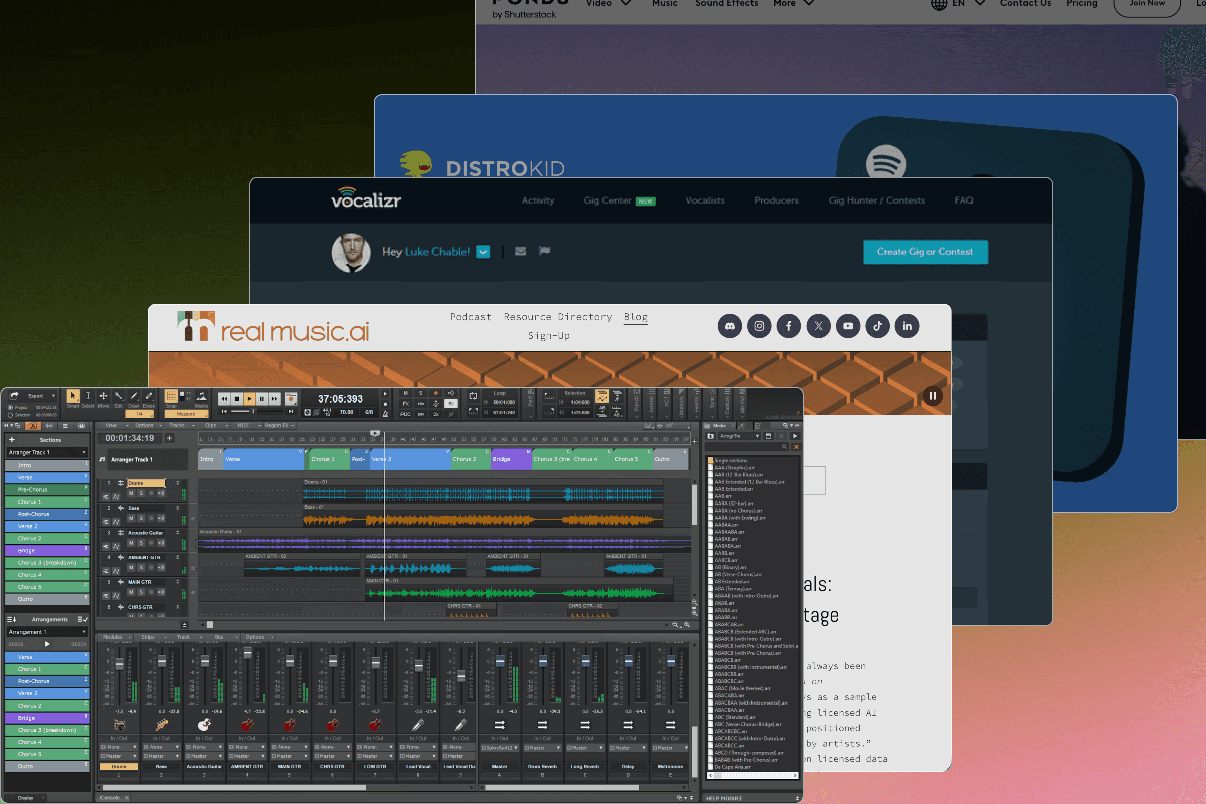 Staggered visual of different music promotion and production tools
