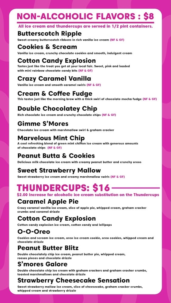 Sweet & Boozy ice cream Menu graphic