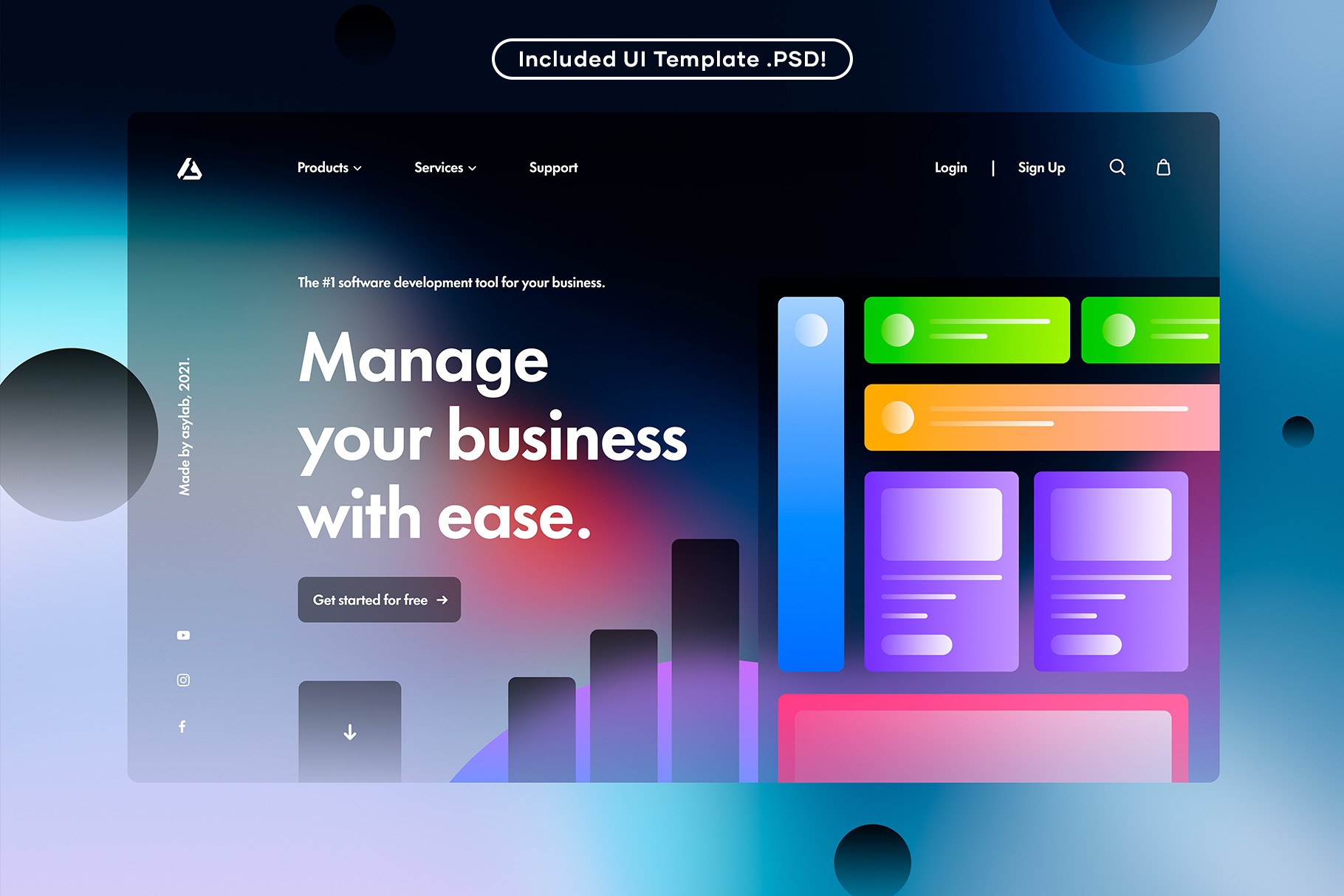 UI design template using Translucent Gradient Style backgrounds to create a futuristic layout.