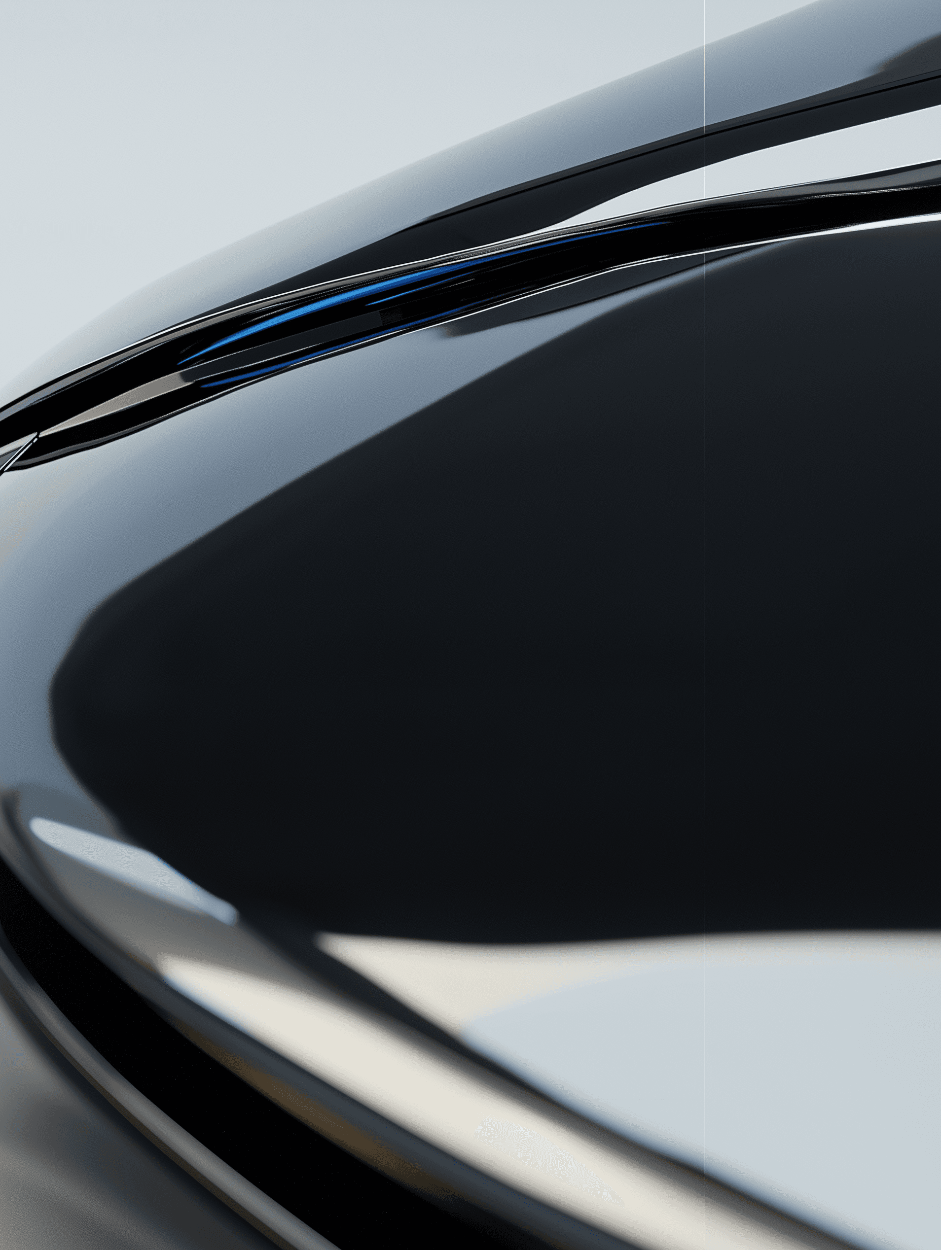 A close-up of the sleek and glossy edge profile, adding an abstract touch to this high-tech design. A blue accent on one side adds contrast against the silver color. This image conveys luxury, and elegant, and technology., super-detailed