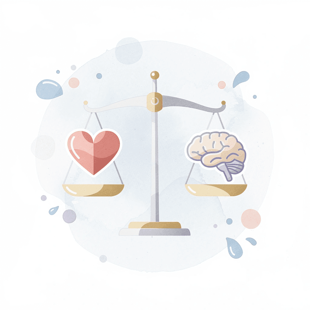 Balance scale comparing trading approach with evaluation process