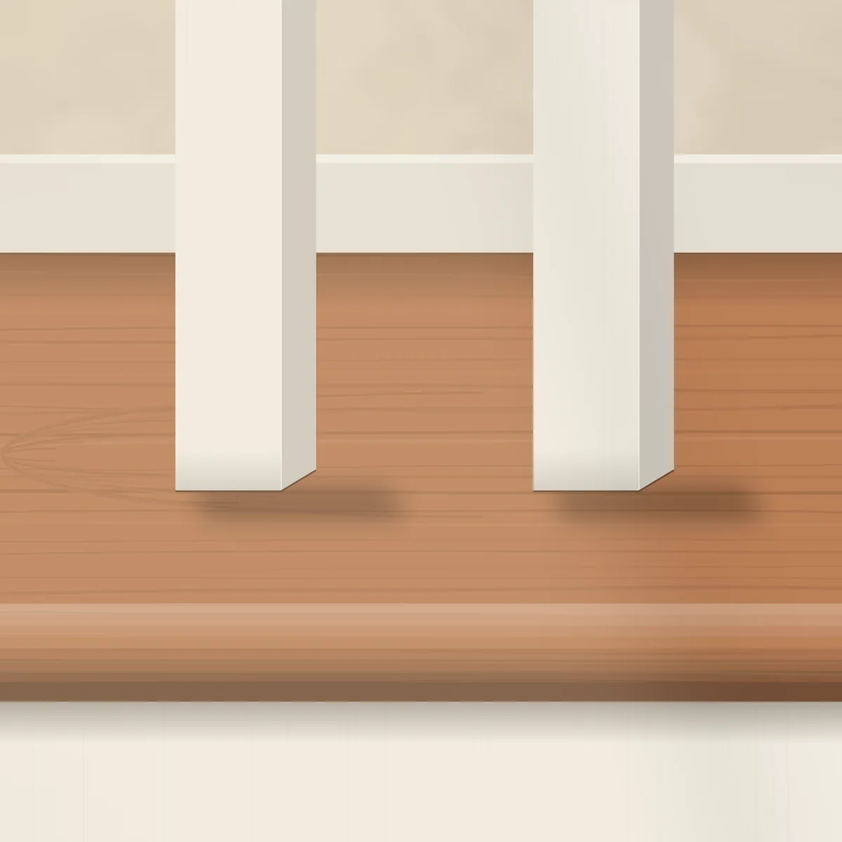 Square balusters fitted into a tread