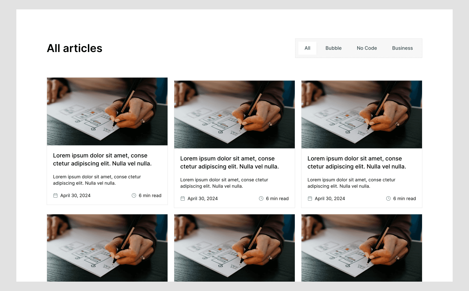 bubble.io blog section from Nocodable Components