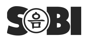 SOBI logo in grey on black background.